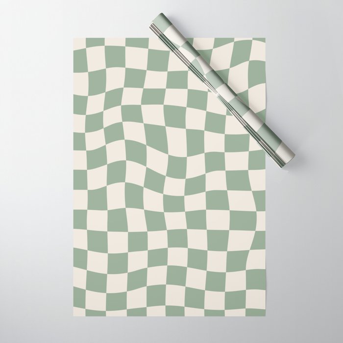 Sage Green Wavy Checkered Pattern Wrapping Paper by Cocoon Design
